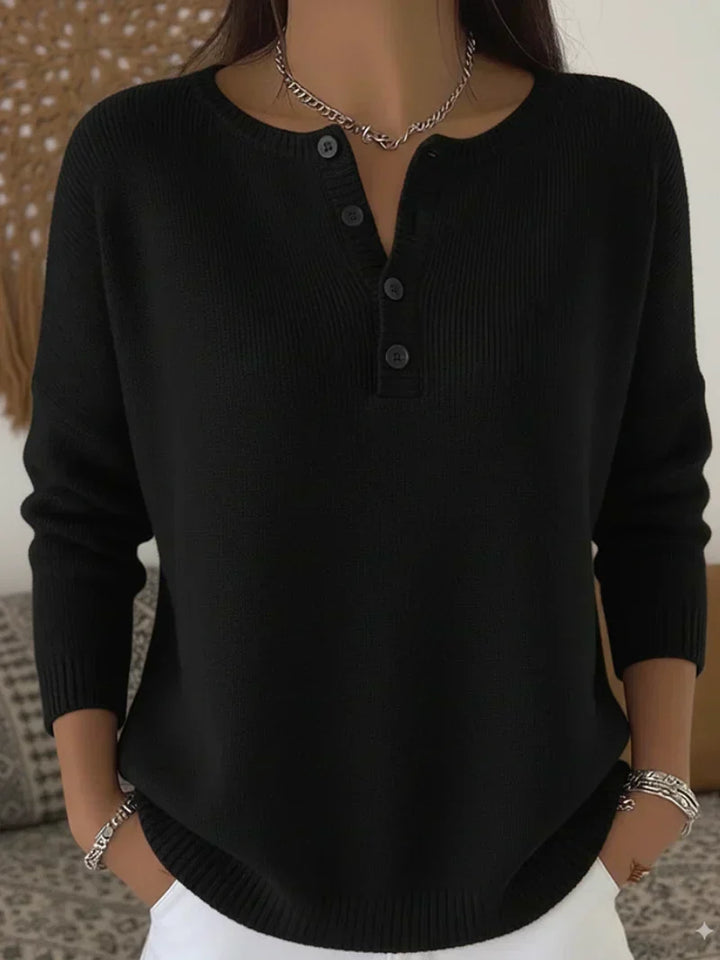 Elena | Pull à Tricot avec Boutons Henley