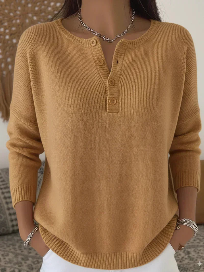 Elena | Pull à Tricot avec Boutons Henley
