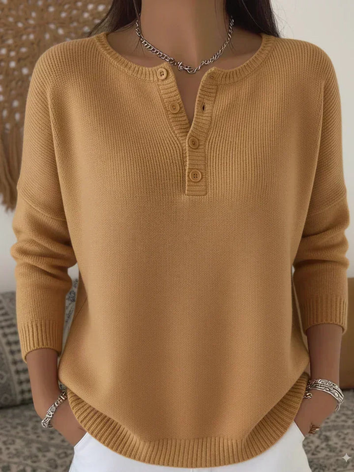Elena | Pull à Tricot avec Boutons Henley