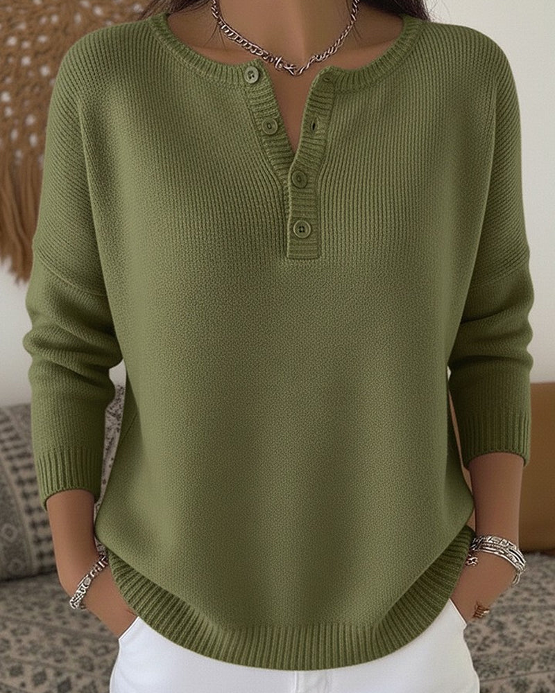 Elena | Pull à Tricot avec Boutons Henley
