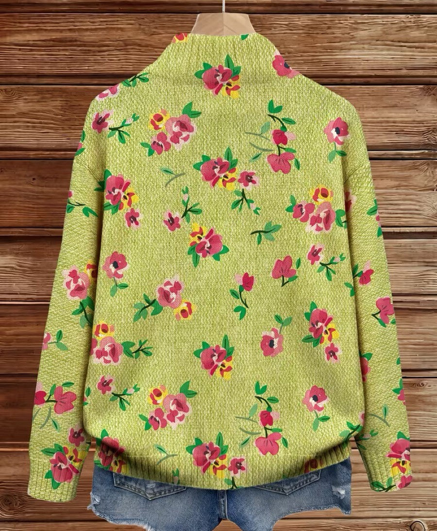 Margot | Cardigan zippé floral rose et lime