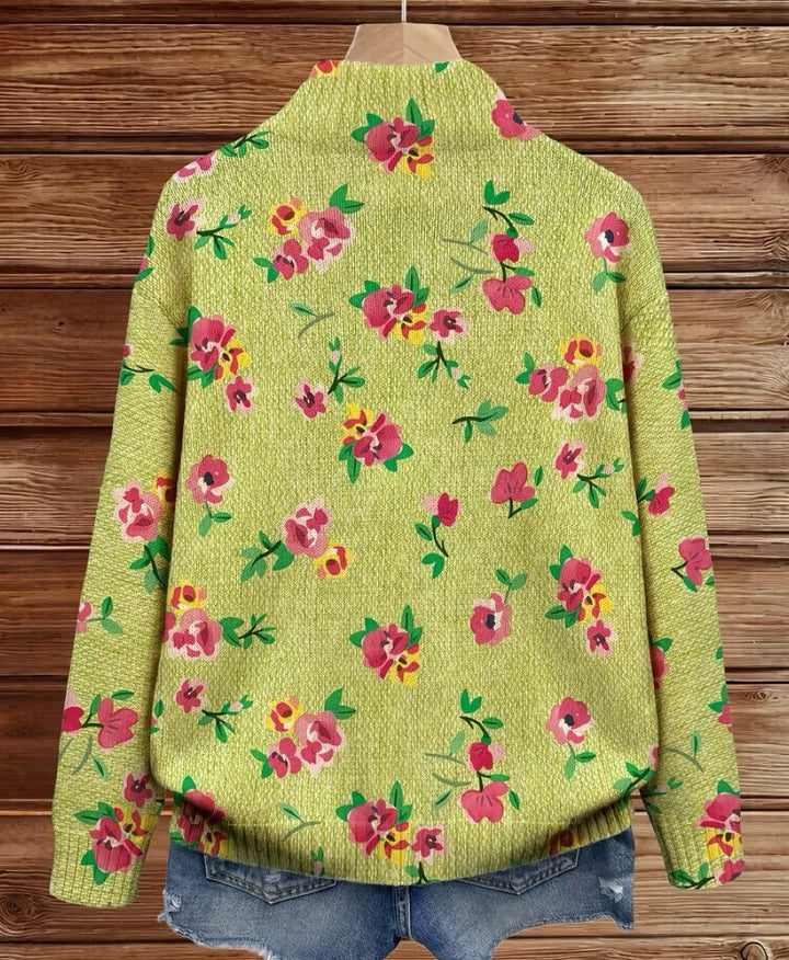 Margot | Cardigan zippé floral rose et lime